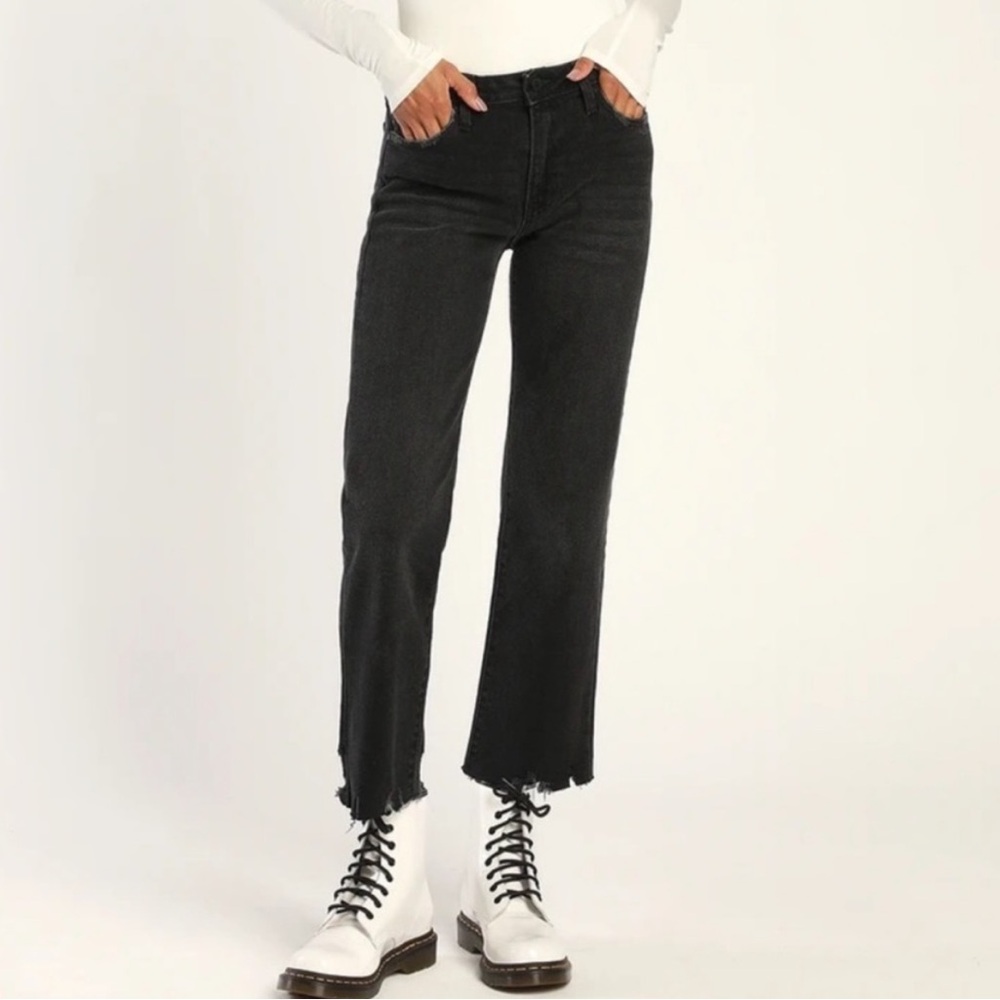 Just Black Denim Straight Leg Jeans Women’s Size 27 Black High Rise Raw Hems